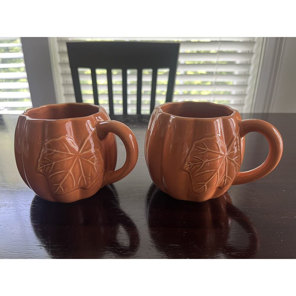 Indigo Pumpkin Mugs Set of 2 Orange New